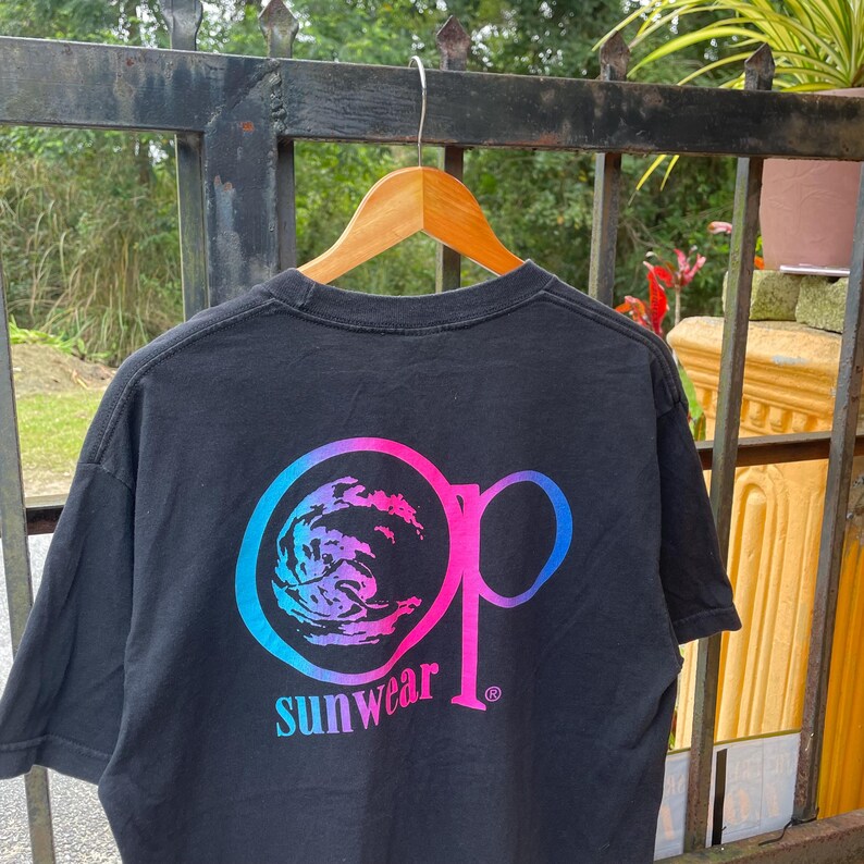 T-shirt Ocean Pacific Vintage 80s Surf Check - Made In USA - Taille S Vert - Occasion Bon état