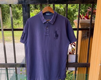 90S Vintage Polo Ralph Lauren Big Logo LXVII Pony Blue White T