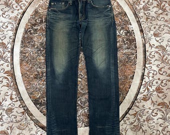 Vintage Edwin 503 Stoned Washed Design Edwin Blue Trip Skinny Slim Straight Ripped Distress Denim Jeans Blue Wash Colour Size 35 Inches