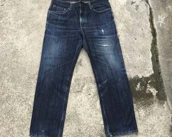 Vintage Edwin 402 Stoned Washed Ripped Distressed Denim Blue Washed Jeans Regular Jeans Größe 34 Zoll