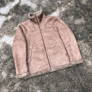 Kurtka zimowa Vintage Carters z pełnym zamkiem błyskawicznym i owczą skórą Sherpa Heavy Coat Jacket, kurtka survivalowa w kolorze kremowym, rozmiar średni