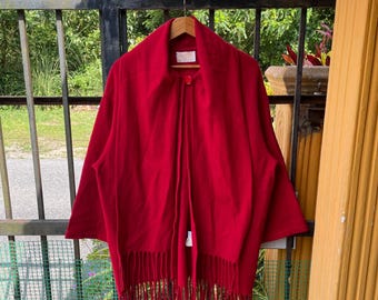 Vintage Pendleton Single Buttons Free Styles Wide Cardigans Jacket / Poncho / Cape / Western Wool Jacket Red Colour Medium To Large Size