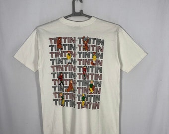 Vintage The Adventure Of Tin Tin Double Side Print Cartoon Movie Promo Tee White Colour Medium Size