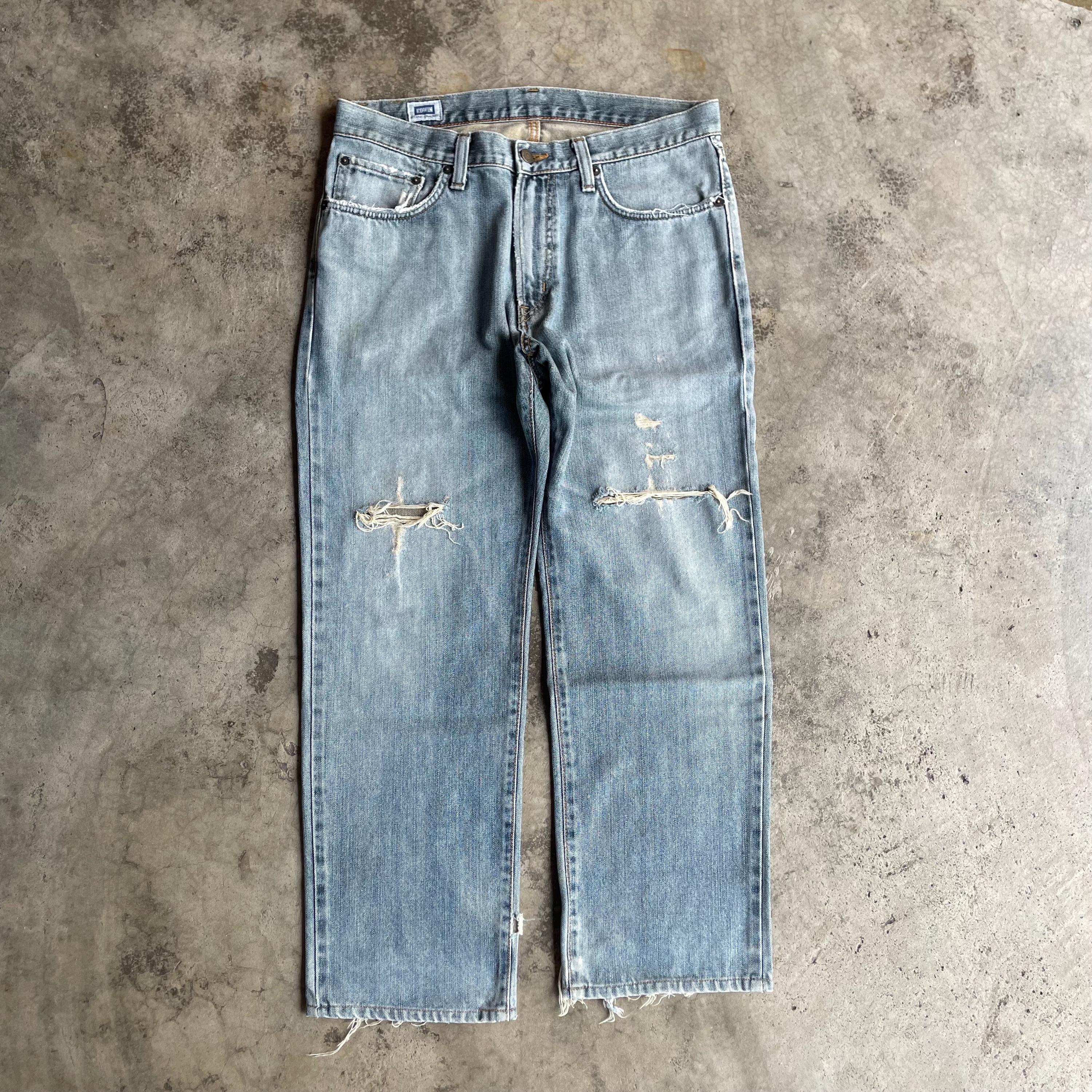 Vintage Edwin 404 Stoned Washed Design Edwin Straight Cut Ripped