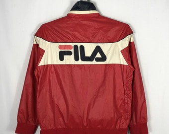Vintage Fila Goretex big hit épellation demi-boutons fermeture éclair veste légère d'extérieur veste de course en couleur rouge en taille moyenne