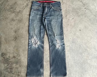 Vintage Edwin Stoned Washed Design Edwin Edge Of Blue Jeans Ripped Distress Denim Jeans Blue Wash Colour Size 34 Inches