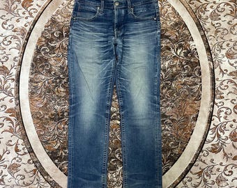 Pantalones vaqueros vintage Edwin Blue Trip Stoned Washed Edwin Regular Straight Fit Cut Rapped Distress Denim Jeans Blue Wash Colour Size 32 Inches