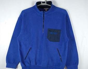 Vintage Water Buffalo Mountain Fleece half zipper quarter zipper pockets winter fleece jacket outdoor jacket in blue colour in large size