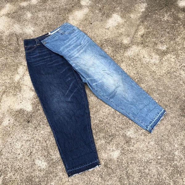 Vintage Tsumori Chisato Stoned Washed Two Tone Design Blue Wash Denim Jeans For Women Stylish Women Denim Size 29 Inches