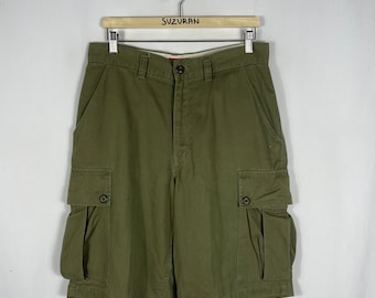 Vintage schott six pockets tactical army soldier military world war workwear styles shorts cargo pants green colour size 32 inches