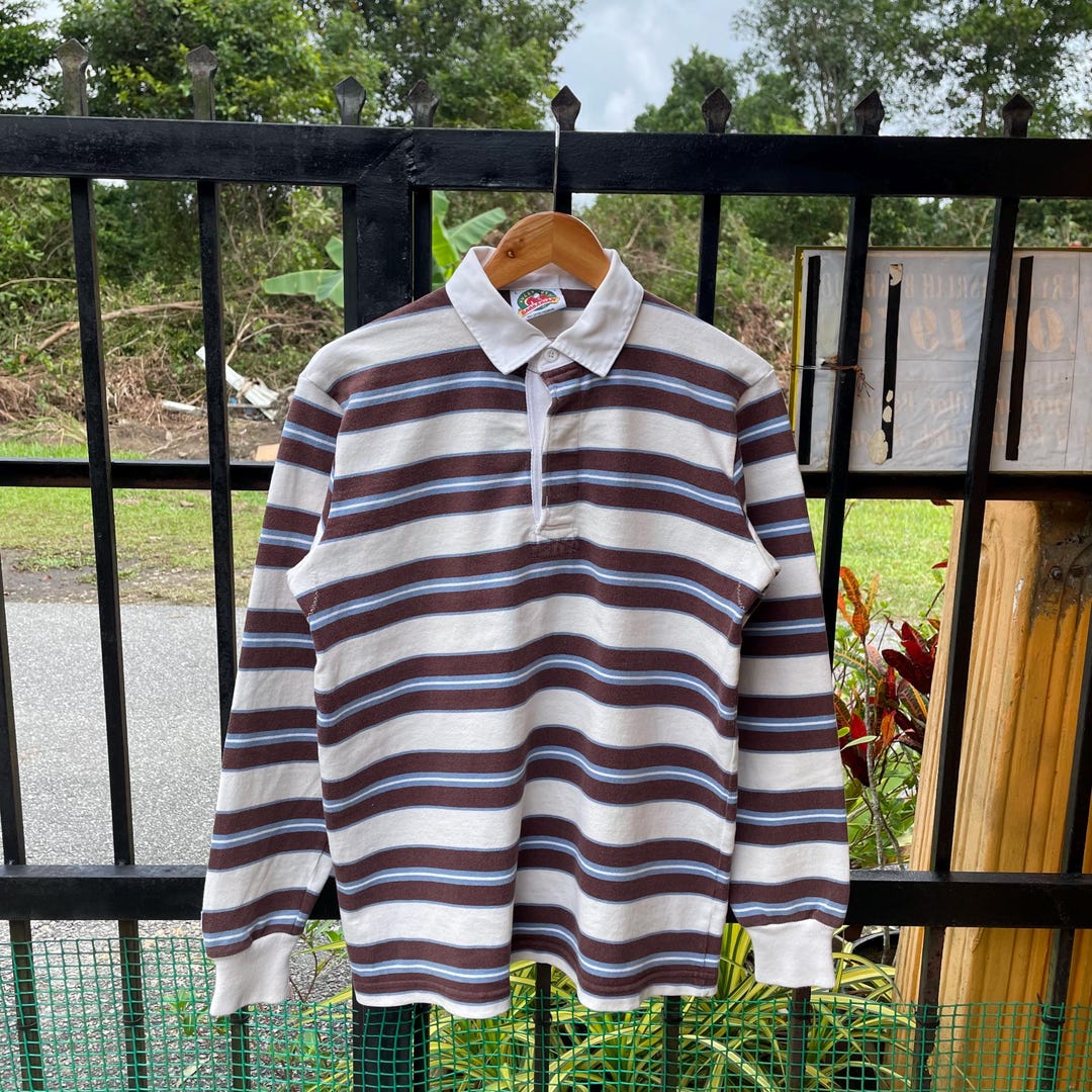 Vintage Barbarian Rugby Wear Canada Made Tricolour Striped Design