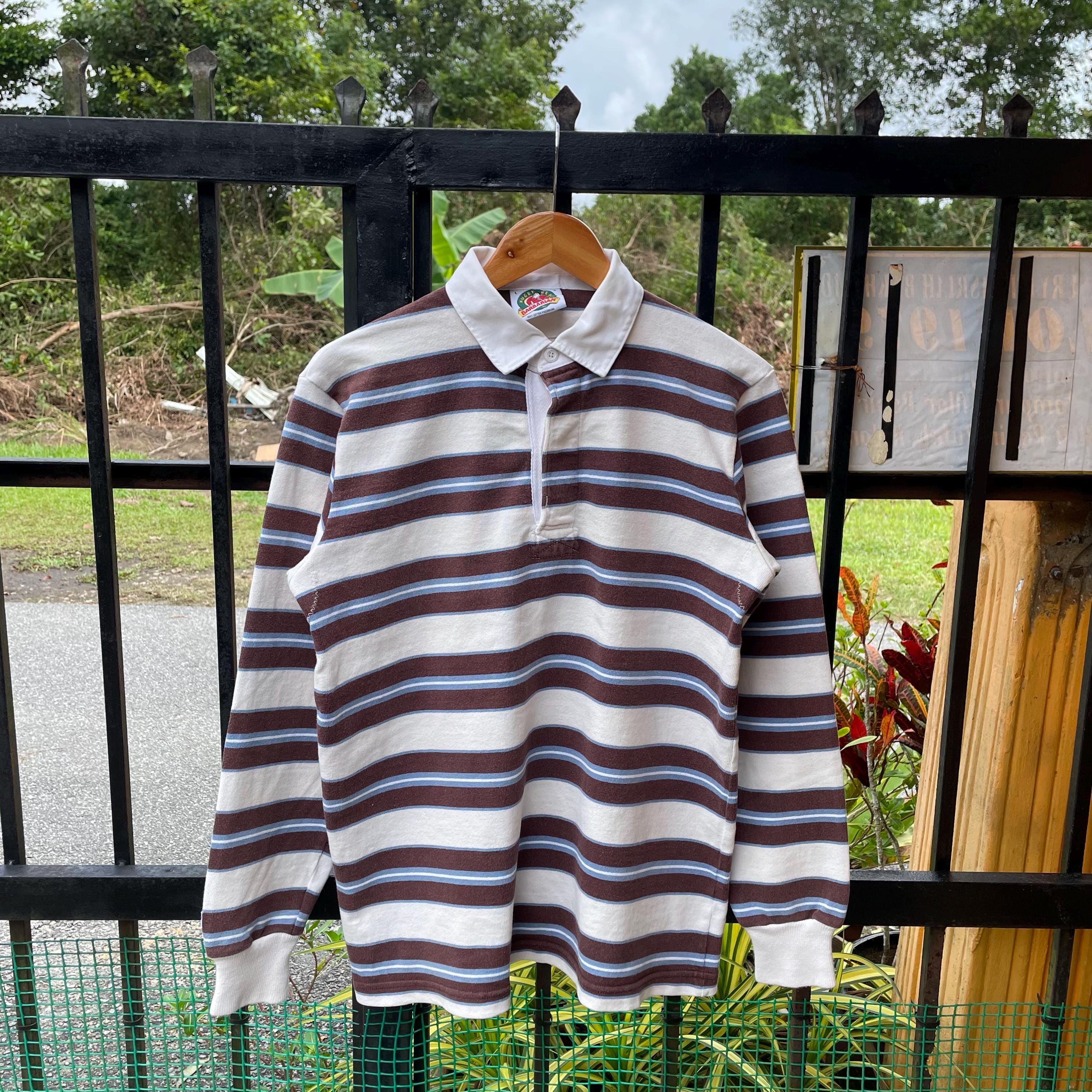 Vintage Barbarian Rugby Wear Canada Made Tricolour Striped Design