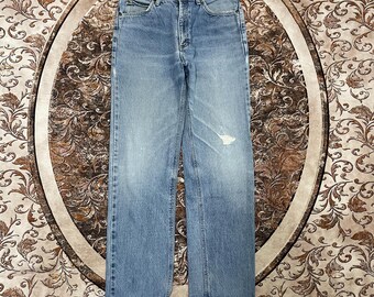 Vintage Lee Riders Stoned Washed Design Lee Riders Regular Straight Fit Cut Ripped Distress Denim Jeans Blue Wash Colour Size 30 Inches