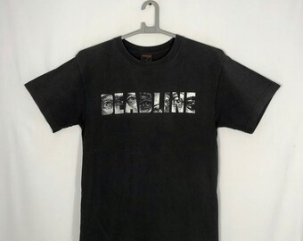 Vintage Deadline Japanese Street Fashion Brand An Eye For An Eye Big Word Spellout Sun Faded Worn Tee Faded Black Medium Size