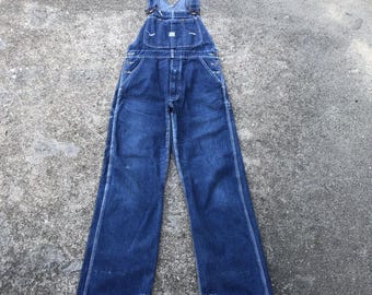 Vintage Big John Stoned Washed Ripped Distress Denim Overall Bushpants Overall Workers Jumpsuit Wear Size 30 Inches