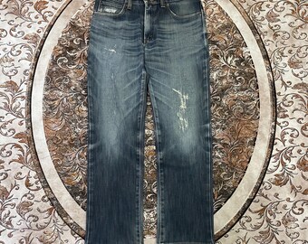 Vintage Edwin Wildfire Stoned Washed Design Edwin Regular Slim Straight Checkerd Inside Ripped Distress Denim Jeans Blue Wash Colour Size 34