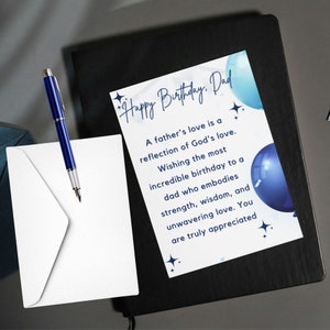 Carte d'anniversaire imprimable pour papa chrétien 5 x 7 - cadeau de fête des pères rempli de foi. Sentiment spirituel - Cadeau unique pour un père religieux.