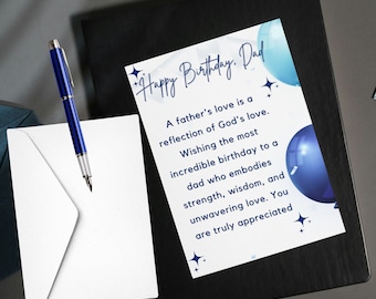 Printable Birthday Card for Christian Dad 5x7 - Faith-Filled Celebration Dad&#39;s Day Gift. Spiritual Sentiment - Unique Religious Father Gift.
