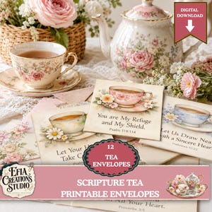 Scripture Tea Bag Printables, Bible Verse Tea Tags & Backing Papers, Christian Tea Gift, Church Favors, 12 Pages JPG PDF