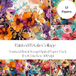 Afdrukbare Floral Junk Journal Kit – 12 pdf-collagepapieren voor scrapbooking, mixed mediakunst, Ephemera Crafts, 300 dpi downloaden