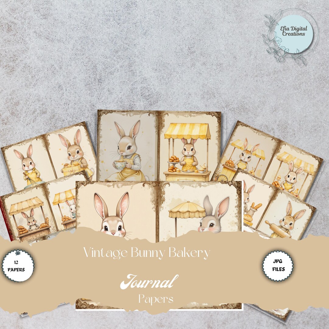 Vintage Bunny Junk Journal Pages | Baking Rabbit Ephemera | Printable ...
