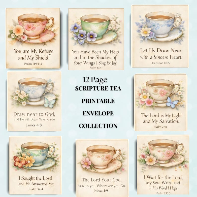 Scripture Tea Cups Scripture Tea Bag Printables, Bible Verse Tea Tags & Backing Papers ...