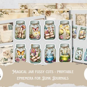 Bocal magique magique de 10 pages, objets éphémères vintage, découpes de journal indésirable, scrapbooking, autocollants imprimables, créations DIY, clipart JPG esthétique