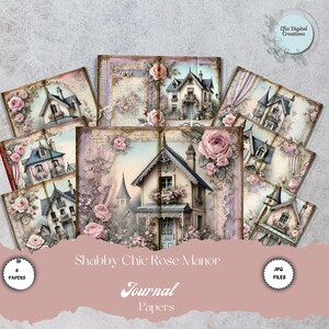 8 sztuk cyfrowych w stylu shabby chic cottage, wydruki kwiatów w stylu vintage, romantyczne kliparty z motywem róż, sztuka ścienna w stylu francuskim, pobieranie cyfrowe.
