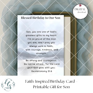 Cartão de aniversário cristão para filho – Cartão de aniversário com base na fé para impressão – Cartão de incentivo religioso – Download instantâneo – Design de montanha
