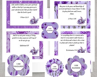 Lavendel Bloemen Journal Afdrukbare pagina's & Inserts met Schriftkaarten Instant Download, Faith Journaling Gift. Spiritueel cadeau-idee