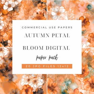 Paquete de papel digital Autumn Petals Bloom para diarios basura, álbumes de recortes, manualidades, etiquetas, tarjetas, material efímero, fondos y arte creativo de bricolaje.