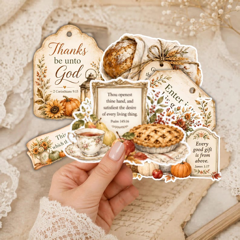 Autumn Scripture Printable Bundle, 72 Harvest Bible Verse Elements, Christian Fall Junk Journal Kit, Backing Papers Digital Download ECS017 image 3