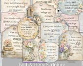 Vintage Scripture Ephemera Christian Bible Verse Cards Floral Tags JPG PDF 8.5x11 Pages 60 Pieces Instant Download Printable Journal Set Art