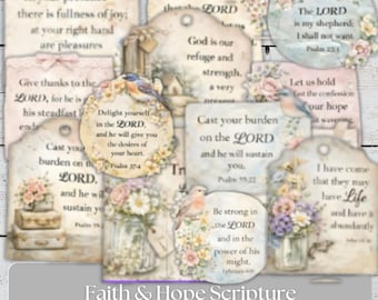 Vintage Scripture Ephemera Christian Bible Verse Cards Floral Tags JPG PDF 8.5x11 Pages 60 Pieces Instant Download Printable Journal Set Art