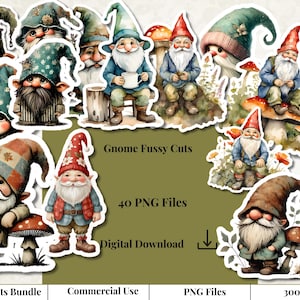40 Gnome Fussy Schnitte PNG Dateien - Digital Clipart für Scrapbooking | Kommerzielle Nutzung | Niedliche Gnom Printables für Crafts & Journaling Pack.