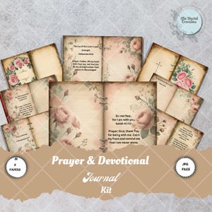 Prayer and Devotional Journal Kit | Vintage Scripture Printable | Bible Verse Journal Cards Tags Pages | Christian Junk Journal Ephemera.