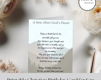 Christian Birthday Card for Son – Printable Faith-Based Birthday Card – Religious Encouragement Card – Instant Download – Mountain Design