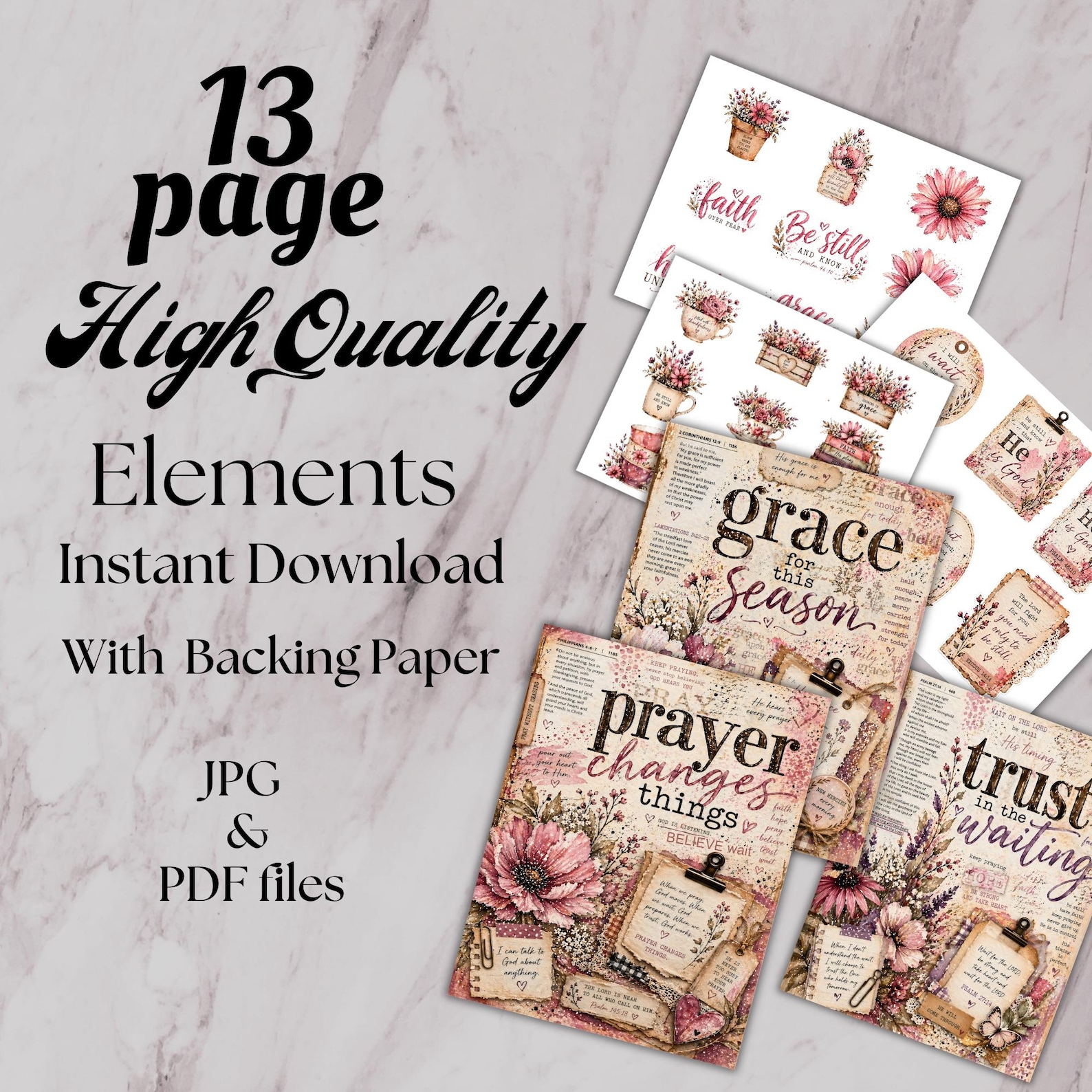 Bible Tip-in Printables Kit, Christian Floral Tip Ins for Journaling ...