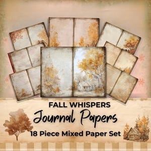 Fall Junk Journal Paper Pack, Autumn Digital Paper Set, Vintage Cottage Scrapbook Pages, Printable Ephemera, Fall Journal Kit 18 Pieces