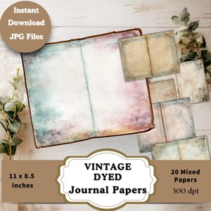 Vintage Dyed Journal Pages – 20 Landscape 11x8.5 Printable Papers for Junk Journals, Scrapbooking, Ephemera Kits & Creative Craft Projects