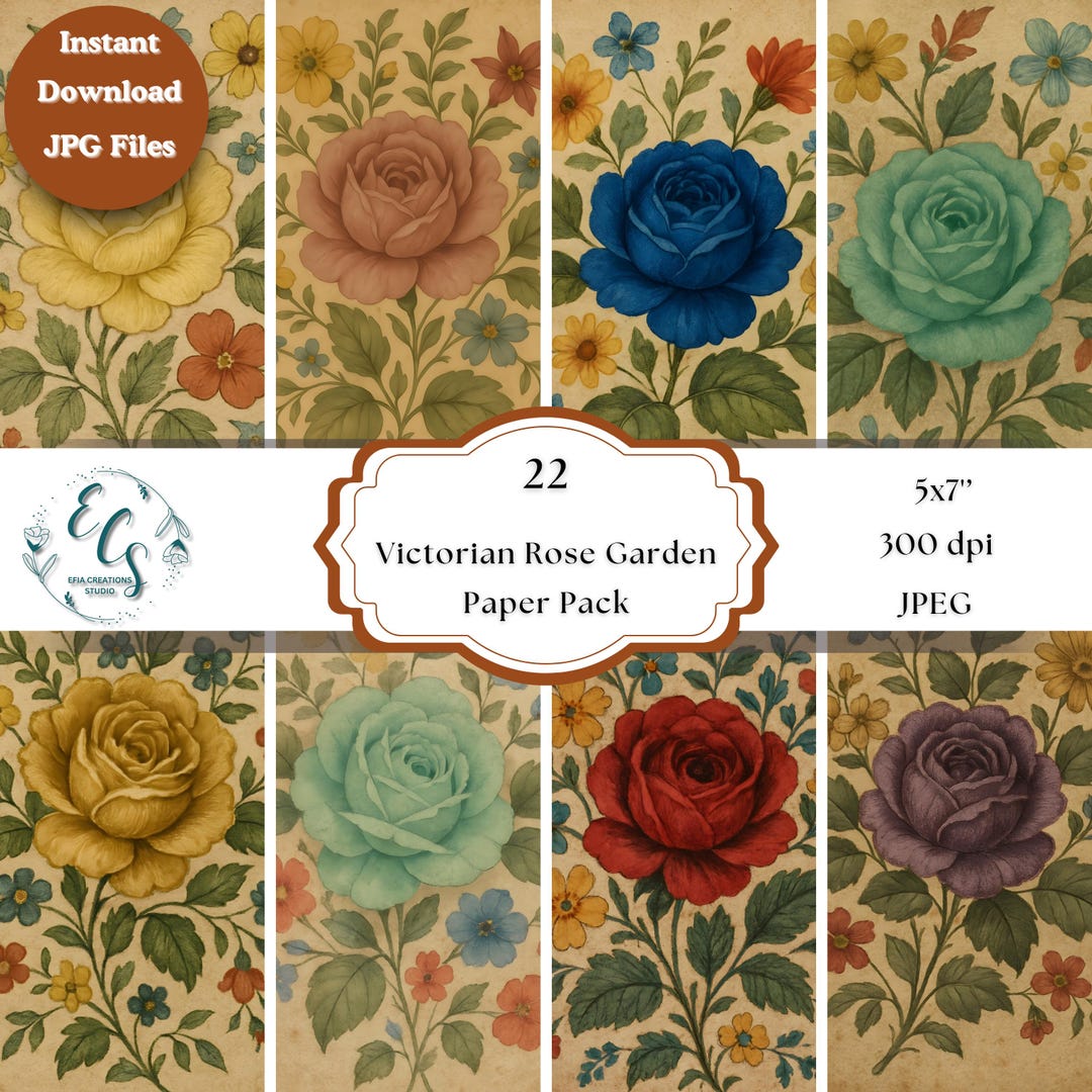 Victorian Rose Garden Digital Paper Pack 5x7 Vintage Floral Backgrounds ...