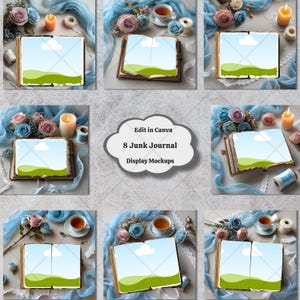 8 Editable Junk Journal Mockup Template | Canva Editable Display for Junk Journal | Vintage Floral Mockups for Scrapbooking and DIY Projects