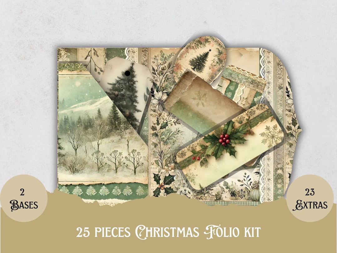 Vintage Christmas Folio Kit for Decoupage and Junk Journals, Printable ...