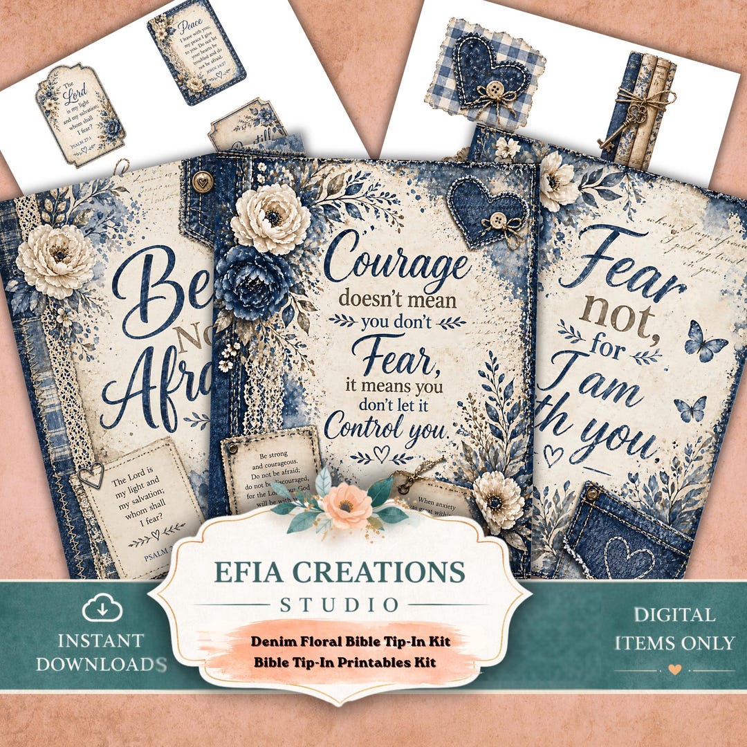 Denim Floral Bible Tip in Kit JPG PDF, Christian Junk Journal Pages ...