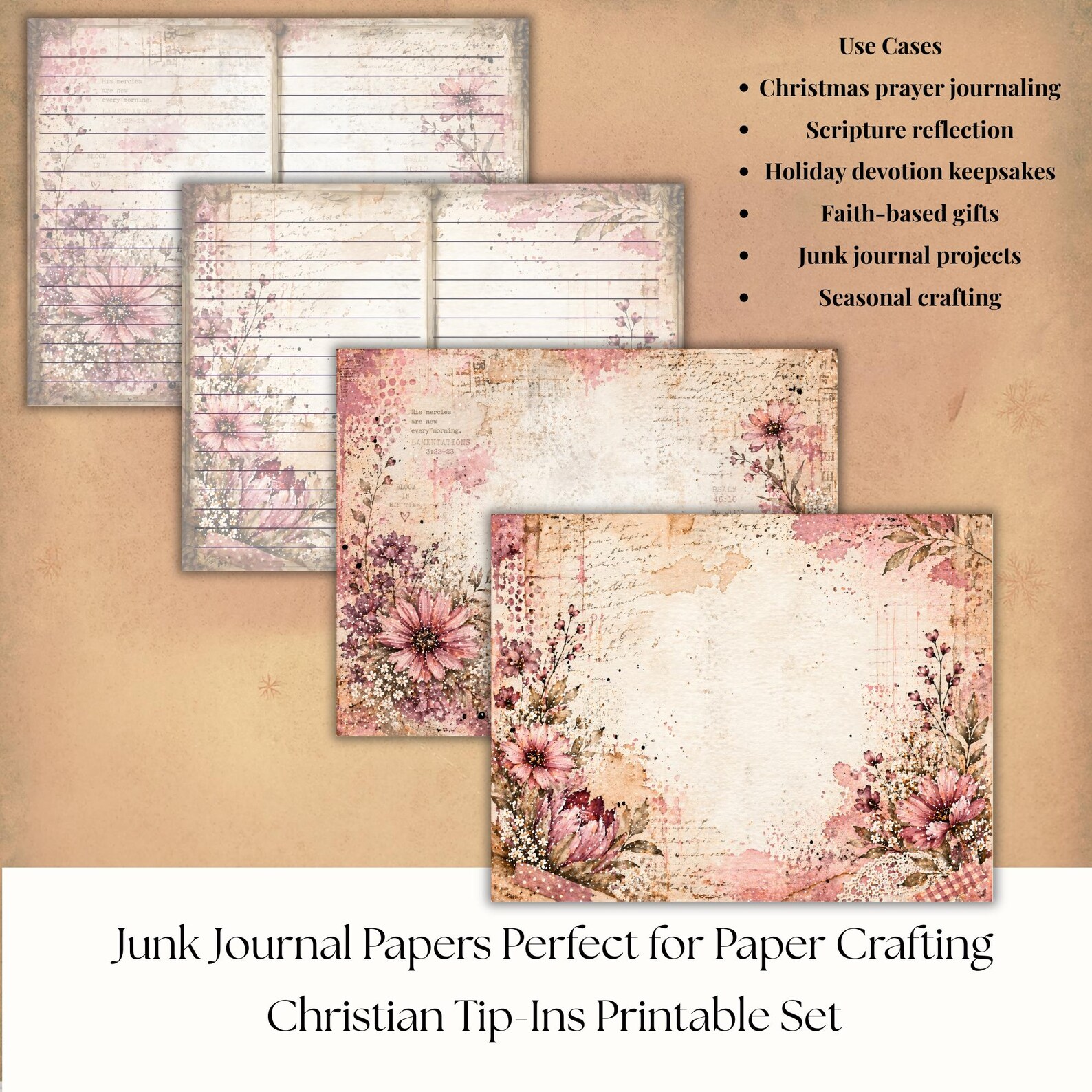 Bible Tip-in Printables Kit, Christian Floral Tip Ins for Journaling ...