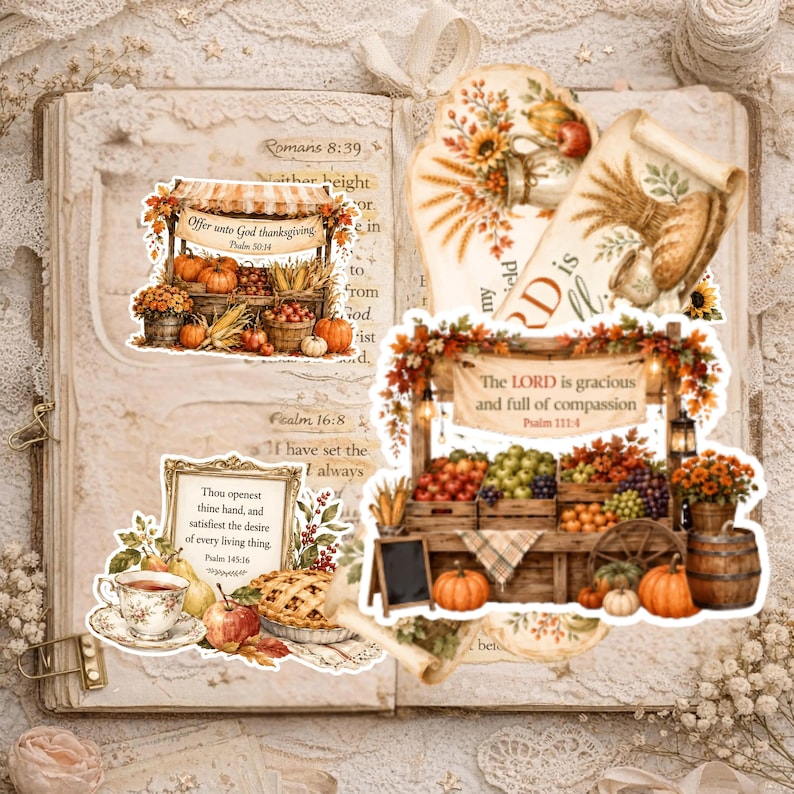 Autumn Scripture Printable Bundle, 72 Harvest Bible Verse Elements, Christian Fall Junk Journal Kit, Backing Papers Digital Download ECS017 image 9