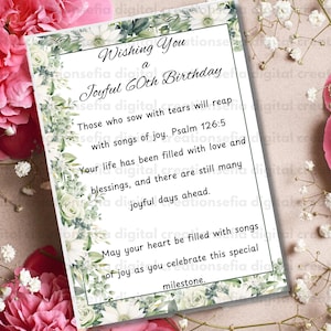 Biglietto di auguri per il 60° compleanno con le Scritture - Biglietto stampabile cristiano con versetto della Bibbia - Festeggia un traguardo con fede e benedizioni. Biglietto 5 x 7