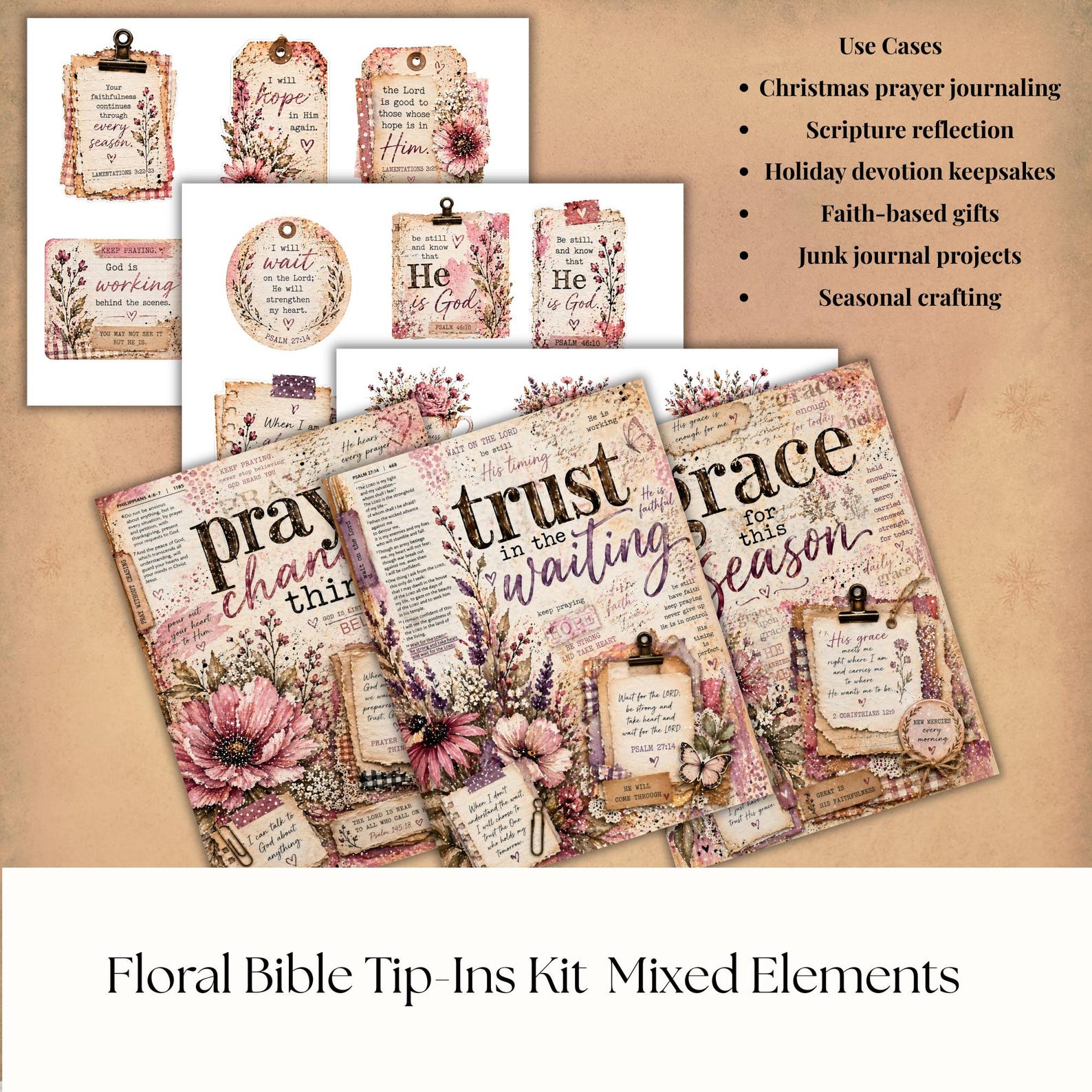 Bible Tip-in Printables Kit, Christian Floral Tip Ins for Journaling ...