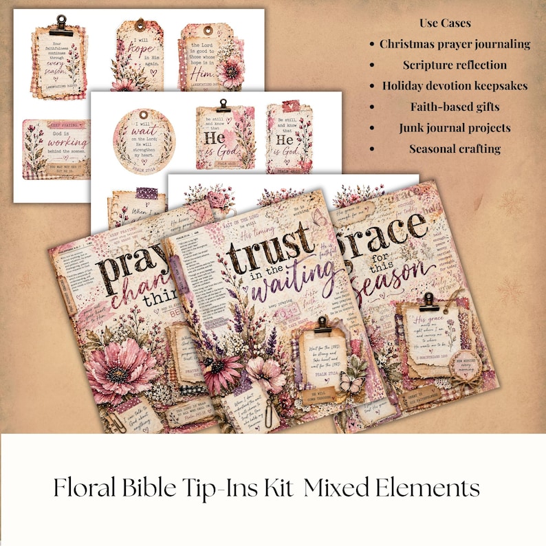 Bible Tip-in Printables Kit, Christian Floral Tip Ins for Journaling ...