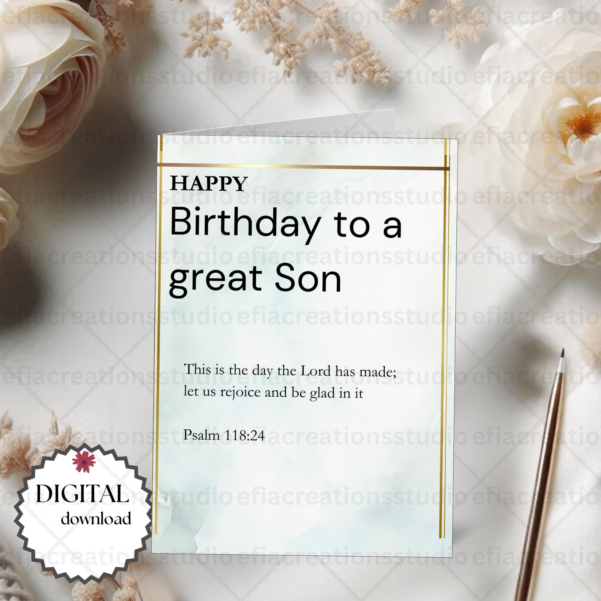 Happy Birthday Son Card with Psalm 118:24 - Encouraging Bible Quote, Personalized Greeting, Thoughtful Religious Gift for Son's Birthday
